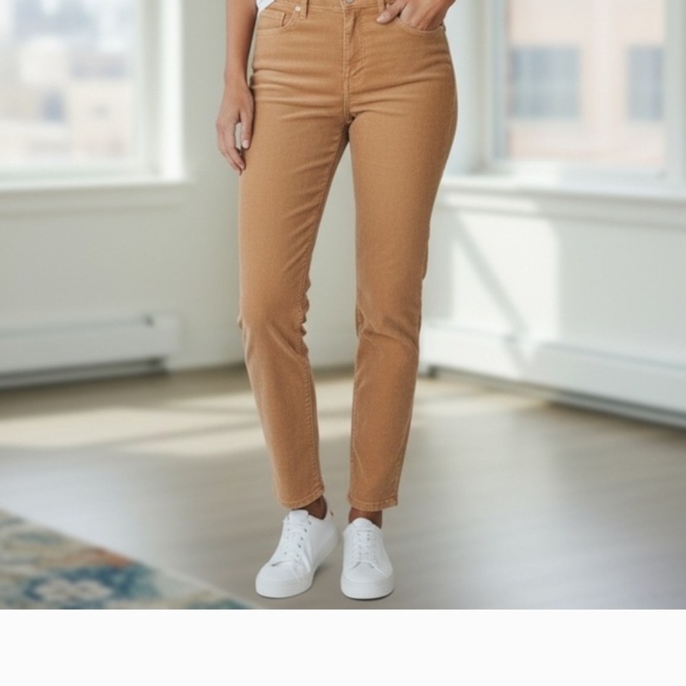 LOFT Camel High-Rise Ankle Slim Straight Corduroy Pants
